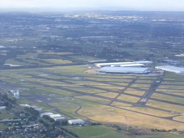 Runways and taxiways of an airfield seen from above